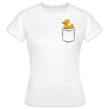 Meine Gummi-Ente in der Tasche - Brusttasche - Frauen T-Shirt - Weiß - Vorne - AI Model Female 172 dark (172cm)