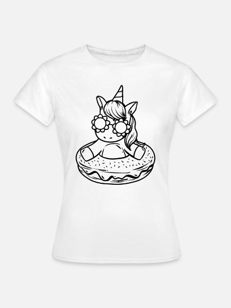 Einhorn in einem Donut zum Ausmalen Bemalen - Frauen T-Shirt - Weiß