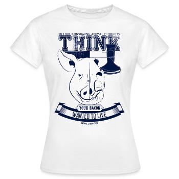 Votre lard voulait vivre (bleu) - T-shirt Femme - blanc - Devant - AI Model Female 172 dark (172cm)