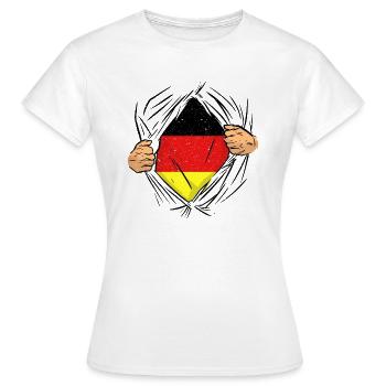 Deutscher Patriot Superheld Held Deutsche Flagge - Frauen T-Shirt - Weiß - Vorne - AI Model Female 172 dark (172cm)