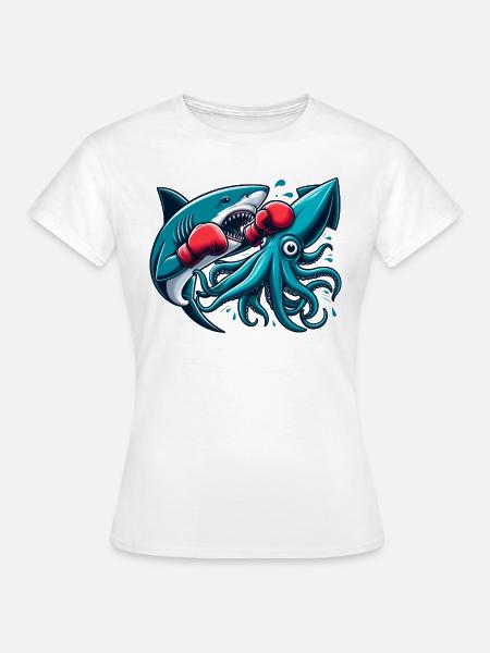 Hai Vs Oktopus Lustige Tiere - Frauen T-Shirt - Weiß