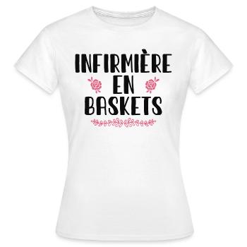 Infirmière En Baskets Humour Hôpital Basket - T-shirt Femme - blanc - Devant - AI Model Female 172 dark (172cm)