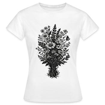 Botanique de linogravure vintage des fleurs sauvages - T-shirt Femme - blanc - Devant - AI Model Female 172 dark (172cm)