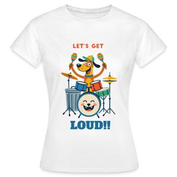 Drumming Dog auf der Bühne - Frauen T-Shirt - Weiß - Vorne - AI Model Female 172 dark (172cm)