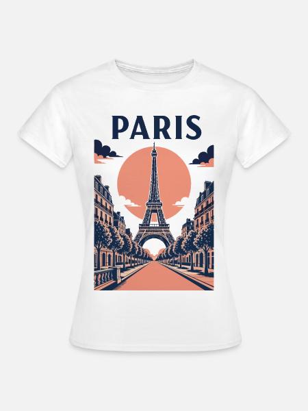 Paris Ciel Rose - Tour Eiffel et Rue - T-shirt Femme - blanc