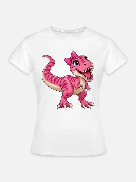 Pinker Dino mit Schleife - Frauen T-Shirt - Weiß