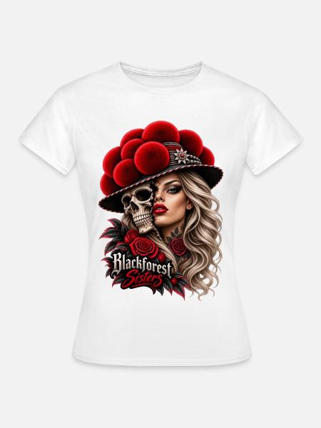 Blackforest Sister – Skull mit Bollenhut - Frauen T-Shirt - Weiß