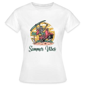 Beach Vibes Skeleton Palm Trees, Vacation, Beach - Women's T-Shirt - white - Front - AI Model Female 172 dark (172cm)