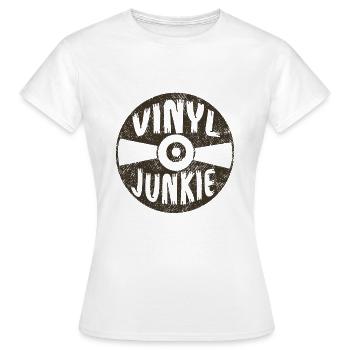 Vinyl Junkie Retro Vintage Album Schallplatte 70er - Frauen T-Shirt - Weiß - Vorne - AI Model Female 172 dark (172cm)