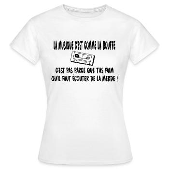 La musique c'est comme la bouffe - T-shirt Femme - blanc - Devant - AI Model Female 172 dark (172cm)