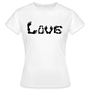 Choix de couleur empreintes de pieds aux pieds nus de l'amour - T-shirt Femme - blanc - Devant - AI Model Female 172 dark (172cm)