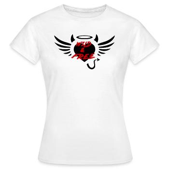 WILD & FREE lettering Devil and Angel - Women's T-Shirt - white - Front - AI Model Female 172 dark (172cm)
