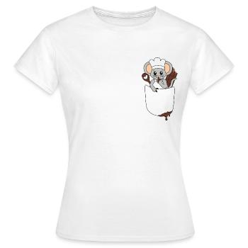Mouse in breast pocket nibbling chocolate - Women's T-Shirt - white - Front - AI Model Female 172 dark (172cm)