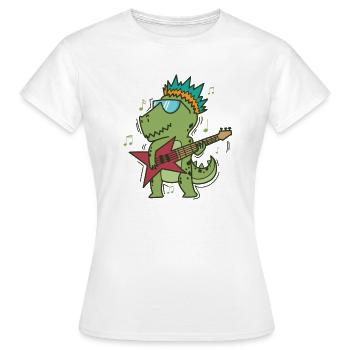 Kleiner T-Rex Dino spielt Rockgitarre - Frauen T-Shirt - Weiß - Vorne - AI Model Female 172 dark (172cm)