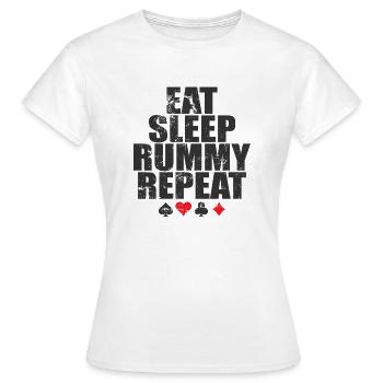 Eat sleep Rummy repeat card game Romme - Women's T-Shirt - white - Front - AI Model Female 172 dark (172cm)