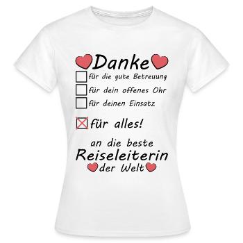 Beste Reiseleiterin Danke Dankeschön zum Abschied - Frauen T-Shirt - Weiß - Vorne - AI Model Female 172 dark (172cm)
