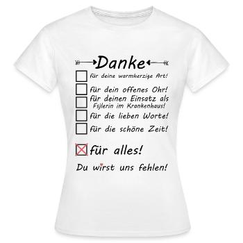 FSJ Abschiedsgeschenk Krankenhaus Fsjlerin Danke - Frauen T-Shirt - Weiß - Vorne - AI Model Female 172 dark (172cm)