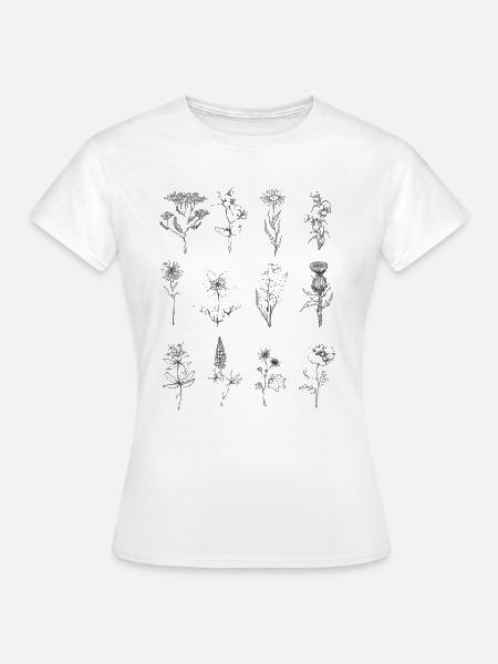Wildblumen Line Art - Frauen T-Shirt - Weiß