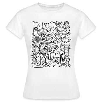 Vietnam Doodles Asien Hanoi Saigon Pho Banh Mi - Frauen T-Shirt - Weiß - Vorne - AI Model Female 172 dark (172cm)