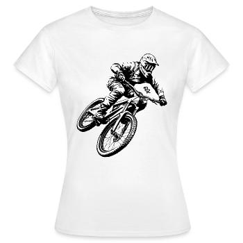 Abfahrt: Mountainbiken bergab - Frauen T-Shirt - Weiß - Vorne - AI Model Female 172 dark (172cm)