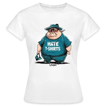 Sarcasme, un grand gars dit : « Je déteste les t-shirts » - T-shirt Femme - blanc - Devant - AI Model Female 172 dark (172cm)