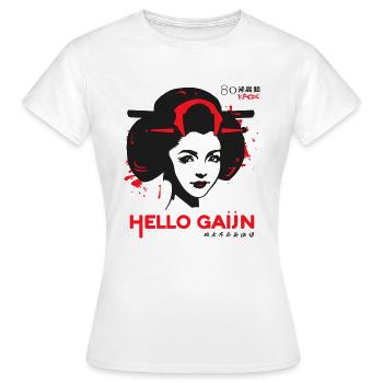 Une geisha japonaise dit « Bonjour Gaijin » - T-shirt Femme - blanc - Devant - AI Model Female 172 dark (172cm)
