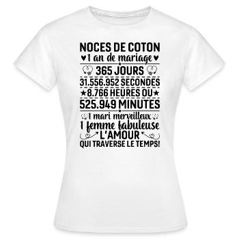 Noces De Coton 1 An De Mariage - T-shirt Femme - blanc - Devant - AI Model Female 172 dark (172cm)