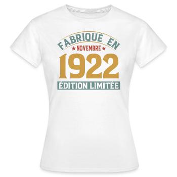 Fabriqué En Novembre 1922 Édition Limitée - T-shirt Femme - blanc - Devant - AI Model Female 172 dark (172cm)