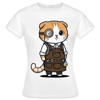 Chat Scottish Fold Steampunk Monocle Inventeur - T-shirt Femme - blanc - Devant - AI Model Female 172 dark (172cm)