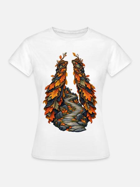 Geteilter Eichenlaub-Mantel am Funkenpfad - Frauen T-Shirt - Weiß