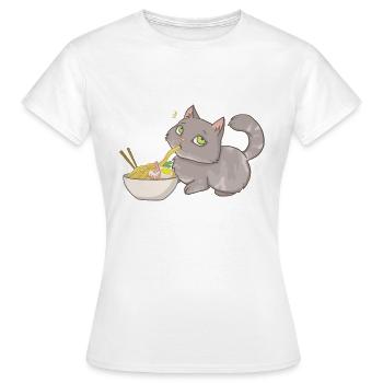 Cat steals Ramen - Women's T-Shirt - white - Front - AI Model Female 172 dark (172cm)