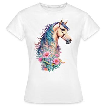 Beautiful horses breed horse with pastel flowers - Women's T-Shirt - white - Front - AI Model Female 172 dark (172cm)