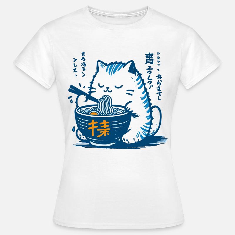 Kawaii Cats Ramen Noodles Giappone Retrò Ukiyo-E - Maglietta da donna - bianco