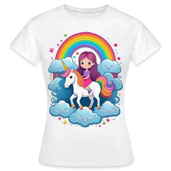 Girl on unicorn with clouds and rainbow - Women's T-Shirt - white - Front - AI Model Female 172 dark (172cm)