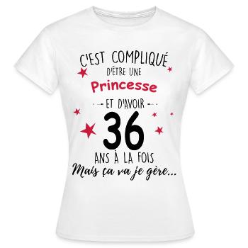 Femme princesse anniversaire 36 ans - T-shirt Femme - blanc - Devant - AI Model Female 172 dark (172cm)