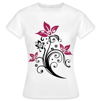 Ranke mit bunten Blumen, Blüten. Sehr feminin. - Frauen T-Shirt - Weiß - Vorne - AI Model Female 172 dark (172cm)