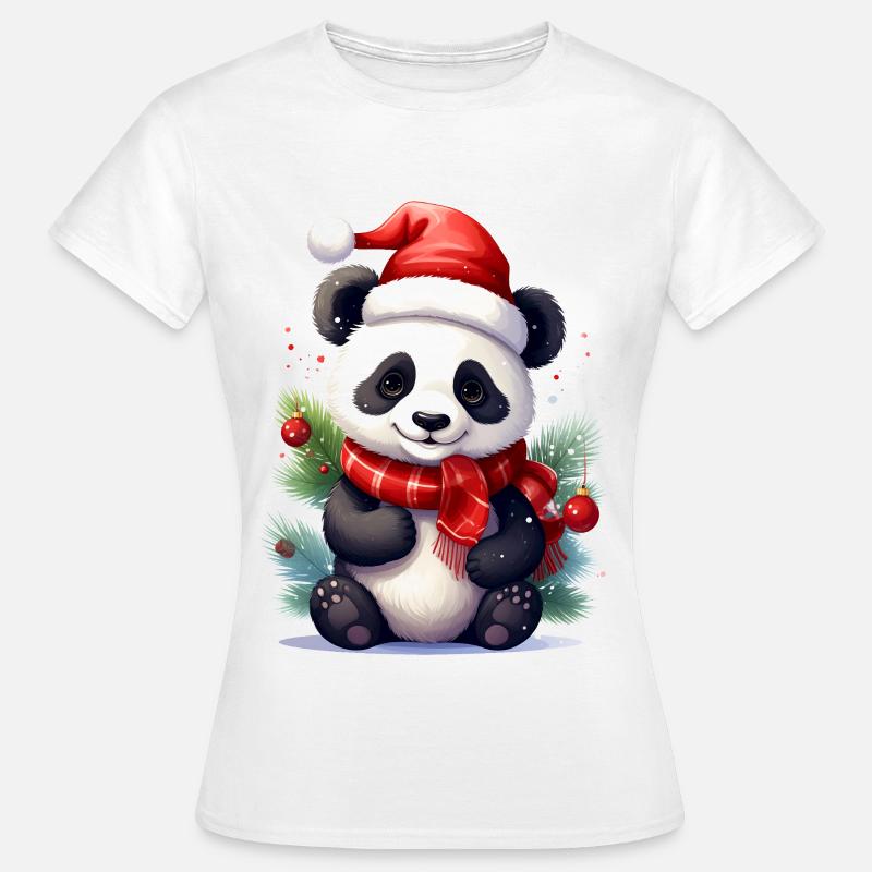 Sød julepanda med tørklæde - Dame-T-shirt - hvid