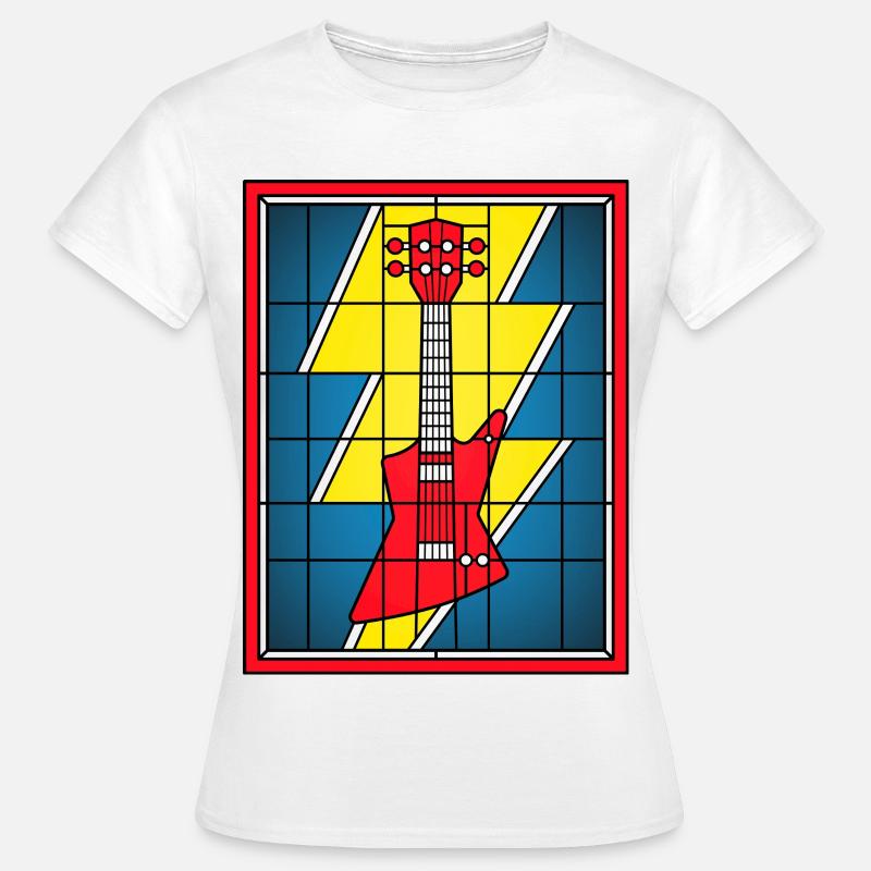 Glasmosaikguitar med lyn - Dame-T-shirt - hvid