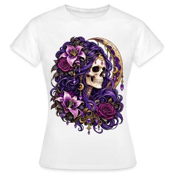 Schädelfrau, Mondblumen, Lila, Gotisch, - Frauen T-Shirt - Weiß - Vorne - AI Model Female 172 dark (172cm)