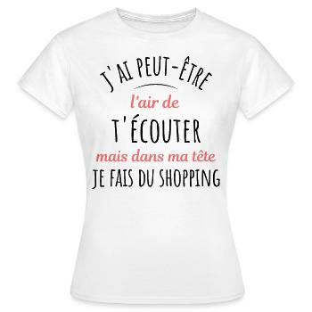 Shopping Citation Humour Féminin Femme Mode Drôle - T-shirt Femme - blanc - Devant - AI Model Female 172 dark (172cm)