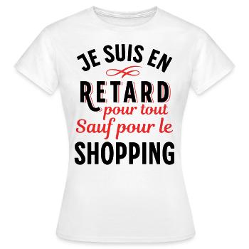 Shopping Citation Humour Féminin Femme Mode Drôle - T-shirt Femme - blanc - Devant - AI Model Female 172 dark (172cm)