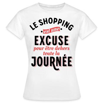 Shopping Citation Humour Féminin Femme Mode Drôle - T-shirt Femme - blanc - Devant - AI Model Female 172 dark (172cm)