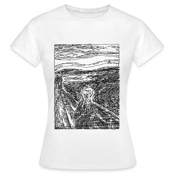 Der Schrei - Surreale Linen Skizze - Frauen T-Shirt - Weiß - Vorne - AI Model Female 172 dark (172cm)