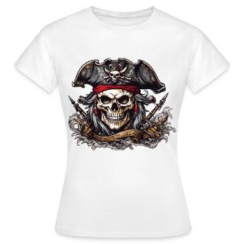 Piratenflagge Jolly Roger Totenkopf Illustration - Frauen T-Shirt - Weiß - Vorne - AI Model Female 172 dark (172cm)