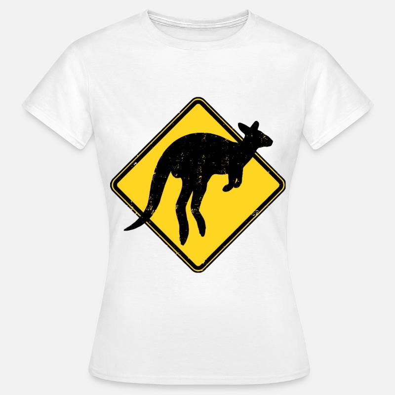 Känguru Australien Warnung Kangaroo Crossing - Dame-T-shirt - hvid
