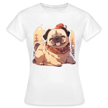 Carlin Carlin Chien Carlin Noël Carlin Noël - T-shirt Femme - blanc - Devant - AI Model Female 172 dark (172cm)