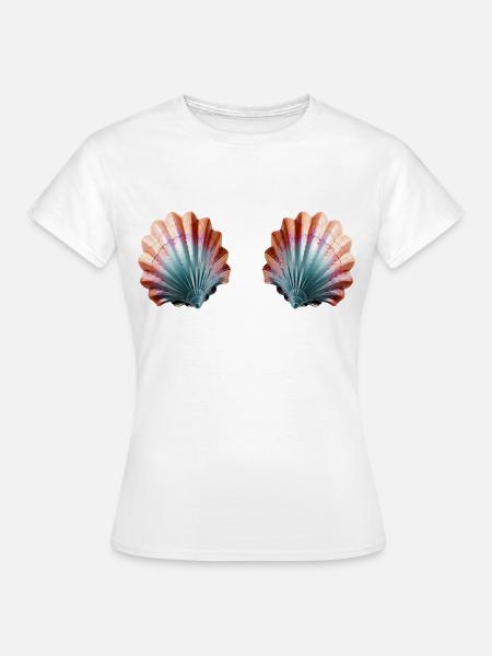Zeemeermin, Schelp, Bikini, Beha, Mardi Gras Kostuum - Vrouwen T-shirt - wit