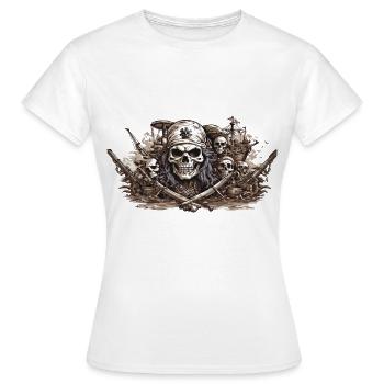 Halloween Piratenflagge Skull Freibeuter Design - Frauen T-Shirt - Weiß - Vorne - AI Model Female 172 dark (172cm)