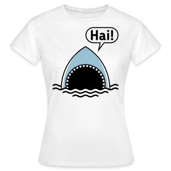Hai! (Haifisch / Sprechblase / Comic / Cartoon) - Frauen T-Shirt - Weiß - Vorne - AI Model Female 172 dark (172cm)