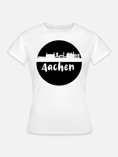 aachen,skyline, kreis, scherenschnitt, schwarz - Frauen T-Shirt - Weiß